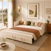 SAOOZBE Divano letto estraibile 90/180 x 200 cm, letto giornaliero allungabile, con rete a doghe, letto multifunzionale, per soggiorno, camera da letto, senza materasso (beige)