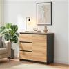 [en.casa] Credenza Mobile Contenitore con Anta e 3 Cassetti Comò con Vani Ripiani Chiusi Madia per Soggiorno Sala da Pranzo Ingresso 80 x 40 x 75 cm - Nero/Effetto Rovere Rustico