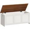 HOOBRO Cassapanca Portaoggetti da 110 cm con Cerniere di Sicurezza, Scatola Contenitore con Coperchio Ribaltabile, per Ingresso, Camera da Letto, Soggiorno, Bianco e Noce EWH411CW01