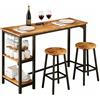 Blishom Set da bar, set da bar 3 pezzi con 2 sgabelli da bar, tavolo da bar per cucina con 2 ripiani e porta bicchieri, tavolo da pub multiuso per soggiorno e sala da pranzo (Retrò)