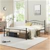 [en.casa] Struttura Letto in Acciaio con Testiera Alta Decorativa e Pediera Letto Francese con Zona di Riposo 140 x 200 cm Nero