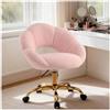 SDXYSTCE Sedia da Scrivania Imbottita e Girevole - Poltrona da Ufficio Comoda con Schienale Floreale - Sedia Moderna per Trucco con Ruote - Oro e Rosa