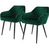 ML DESIGN modern living ML-Design Set di 2 Sedie da Sala da Pranzo con Braccioli e Schienale Rivestimento in Velluto Verde Sedia da Cucina Imbottita con Gambe in Acciaio Poltrona per Soggiorno Salotto Design Elegante