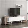 [en.casa] Set di Mobili da Soggiorno Composto di Mensola da Muro, Mobile Porta TV con Ante a Ribalta e 2 Tavolini Laterali - Rovere/Bianco