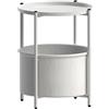 ML DESIGN modern living ML-Design Tavolino da Caffè Salotto con Vassoio Rimovibile e Cesto Portaoggetti Spazio per Stoccaggio in Tessuto Rotondo Bianco 45,5 x 52,5 cm Comodino in Stile Nordico per Soggiorno Camera da Letto