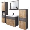 PIASKI Set di Mobili da Bagno Alba Sospeso con Lavabo, Piano in MDF Laminato, Armadietti con Maniglie in Metallo, Specchio con Mensola, Marrone/Noce, 133 cm di Altezza