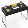 COSTWAY Scrivania per Computer con 2 Cassetti, Scrivania Porta PC con Telaio in Metallo e Legno, Posizione da Lavoro per Studio e Ufficio, Portata 100 kg, 112 x 48 x 76 cm (Nero)