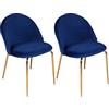 SAMIRA Sedia da pranzo imbottita in velluto Nicole (2, Blu - piede dorato)