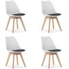 NMK HOME Linares - Sedia per la zona pranzo in plastica, tessuto, velluto, similpelle, sedia reclinabile con struttura in legno, sedia in plastica e legno di faggio (bianco & nero, 4 pezzi)
