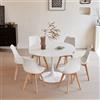 Uderkiny Set tavolo da pranzo e sedia, Tavolo da pranzo rotondo in MDF da 110 cm con 6 moderne sedie da pranzo, adatti per cucina, sala da pranzo, soggiorno, caffetteria, balcone (Bianco，6 Bianco)
