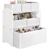 Lestarain Scaffale Portagiochi per Bambini, 6 Scatole Rimovibili e Pieghevoli, Organizer Giocattoli in MDF e TNT per Cameretta, Soggiorno, Bianco, 63x30x60 cm