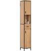 EUGAD Mobile da Bagno Alto Con 2 Ante e 1 Cassetto, Piedini Regolabili e Ripiani, Per Bagno o Cucina, Stretto 30x30x180 cm, Rovere Chiaro+Nero