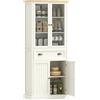 HOMCOM Mobile Dispensa a 5 Livelli con Cassetto Centrale, Dispensa per Cucina, Sala da Pranzo e Soggiorno con Ripiani Regolabili e Ante in Vetro Temperato, 76x40x182.5 cm, Bianco Crema