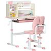 HOMCOM Banco Scuola con Sedia Bambini 3-12 Anni Altezza Regolabile Rosa | Scrivania per Bambini, Piano Inclinabile, Cuscini Imbottiti, Scrivania Bambina, Acciaio e MDF