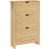 HOMCOM Scarpiera Salvaspazio Slim con 3 Ante a Ribalta, Scarpiera Ingresso con Ripiani Regolabili su 2 Livelli e Base Rialzata, Porta Scarpe per 18 Paia con Maniglia a Incavo, 72x26x112cm, Color Legno