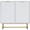 UEV Credenza Bassa a 2 Ante, Mobiletto portaoggetti, con Maniglia e Piedini in Metallo Color Oro, Ripiano Regolabile in 3 Posizioni, 80 x 40 x 77,5 cm, per Sala da Pranzo, Soggiorno, Ufficio, Bianco