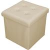 Home Tresor - Pouf Contenitore, Pouffe Poggiapiedi in Ecopelle Impermeabile, Seduta Imbottita, Sgabello Pieghevole, (HxLxP) 38X38X38 cm, Panna