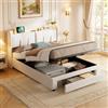 KeepGoon letto matrimoniale 160 x 200 cm, Letto imbottito con contenitore e 1 cassetti, porta LDE e USB, velluto, con rete a doghe, comodino contenitore, Bianco sporco