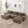 NuvlaGu Boneless Divano a forma di U 3 posti Corduroy-Cloud Divano antiscivolo Design modulare con ottomano modulare per soggiorno, divano senza montaggio