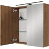 Planetmöbel ARIA Armadio a specchio con illuminazione, 70 x 70 x 16 cm, Armadietto da bagno sospeso con specchio, Rovere dorato, con lampada e presa elettrica, per bagno ospiti