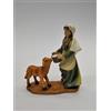 CHRISTMAS DECORATION Personaggio Presepe Contadina con Capra Statua Resina Effetto Legno 15 cm