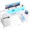 SOLAVERO Scrivania Angolare con Piano Pieghevole, 140cm Scrivania Gaming a l con Prese & USB-C, Tavolo Computer con Cassetti in Tessuto, Tavolo Ufficio con Supporto per Monitor, Bianco
