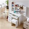 Buildonely Toeletta Trucco con Luci LED, Luminosità Regolabile, Tavolo da Trucco con Specchio, 5 Cassetti Grandi, 4 Ripiani, Toilette da Trucco con Sgabello, Moderno, Bianco
