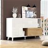 Merax Credenza bianca lucida moderna mobile TV con 2 ante, 2 cassetti e vano aperto, mobile multiuso per soggiorno, sala da pranzo, corridoio, design senza maniglia, 130 cm