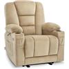 MCombo M MCombo Poltrona TV regolabile elettrica, poltrona Relax con funzione chaise longue, poltrona TV con funzione massaggio e riscaldamento, USB e porta bevande, soggiorno, tessuto, 7008 (Beige)