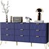 UEV Cassettiera 9 Cassetti, Como con Motivo a Linea 150x34x74cm, Blu Navy