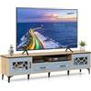 KOMFOTTEU Mobile TV basso per TV fino a 80 pollici, Panca TV, 2 armadi con porta e ripiani aperti, mobile telle con 2 cassetti e foro dei cavi, 180,5 x 35 x 46 cm (naturale + grigio)