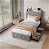 Poeahu Letto 90 x 200 con rete LED e USB, letto singolo con 2 cassetti di stoccaggio, letto singolo imbottito con rete a doghe per lettini, letti singoli per bambini adolescenti, senza materasso