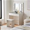 CLIPOP Tavolo da toeletta con illuminazione a LED, luminosità regolabile, tavolo da toeletta con specchio e sgabello, tavolo cosmetico con piano in vetro temperato e 2 cassetti, moderno, bianco