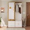 SACOOL Set appendiabiti in bianco e legno con specchio, scarpiera con gancio, asta appendiabiti allungabile