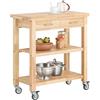 SoBuy Carrello da Cucina con Ruote, Mobile Cucina Salvaspazio in Legno Massiccio di Hevea - Mobile Soggiorno Credenza con 2 Cassetti e 2 Ripiani 80x40x90 cm FKW24-II-N