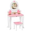 MAMIZO Toeletta per Bambini, Toeletta Trucco con Sgabello e Specchio Rimovibile, Set Tavolo Trucco 2 in 1 a Forma di Cuore, con 4PCS Gambe, Scrivania per Bambini, 50x33x91cm, Bianco