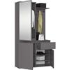 BDW Entro Set di Guardaroba da Ingresso con Armadietto a Specchio, 95 x 183 x 35 cm, Scarpiera, Appendiabiti, Sala, (Grigio)