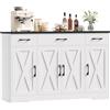 HOCSOK 140 cm Credenza Cucina, Mobile Cucina con 3 Cassetti e 4 Armadi，Buffet Mobile Moderno, Credenza Soggiorno, Mobile per Cucina Ingresso Foyer, Sala da Pranzo (Bianco + Nero)