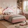 OLIVIBED Letto per bambini imbottito 140x200 cm, letto per bambini con illuminazione a LED, Letto bambina in velluto con testiera, regolabile in altezza, principessa con rete a doghe, senza materasso, rosa