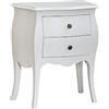 Vicentini arreda COMODINO BOMBATO BIANCO IN LEGNO SHABBY CHIC CON POMELLI BRONZO
