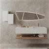 Kiamami Valentina Mobile Bagno Sospeso 140 Cm Bianco E Legno Miele Rodi | 2 cassetti, lavabo in resina, specchio esagonale 150 cm, mensole rovere miele, led integrato, design moderno