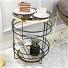 [en.casa] Tavolino da Divano 55 x 40 cm Tavolo Basso con Telaio Circolare in Metallo Nero e Piano Rotondo in Effetto Marmo Nero Ripiano a Griglia Dorato
