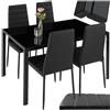 tectake® Set di Mobili per Sala da Pranzo, 4 Sedie in Similpelle Resistente, Tavolo con Piano in Vetro, Design Moderno, Piedini SalvaPavimento, Ideale per Cucina e Soggiorno - Nero
