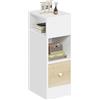 EUGAD Comodino Stretto, Comodino con 2 Scomparti a Giorno e Cassetto, Tavolino da Notte 25x30x66cm, Mobile Salvaspazio per Camera da Letto, Soggiorno, Bianco Venature del legno, 0011CTG