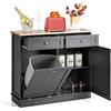 COSTWAY Credenza Cucina, Mobile per Pattumiera Ribaltabile con Piano in Legno di Gomma 2 Cassetti e Ripiano Regolabile, 100x35,5x90 cm (Grigio)