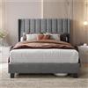 Yaheetech Letto Imbottito 140 x 200 cm Testiera a Strisce con Rete a Doghe in Legno e Metallo Struttura Letto a Piattaforma Antirumore Montaggio Facile e Veloce Grigio Chiaro