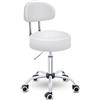 TRESKO Sgabello a rotelle con schienale bianco, regolabile in altezza 46-58 cm, sgabello girevole con ruote, sedia da ufficio, sgabello girevole per cosmetici