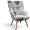PAZZO DESIGN Poltrona Mila, Multicolore, Tessuto, Relax Lettura Comoda, Gambe Legno - id_2123