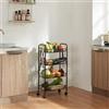 [en.casa] Carrello Portatutto Carrello da Stoccaggio Organizzatore con 4 Cestelli e Ganci Mobile Multiuso in Acciaio a 4 Rotelle per Cucina Ufficio Bagno - Nero