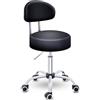 TRESKO Sgabello a rotelle con schienale nero, altezza regolabile 46 - 58 cm, sgabello girevole con ruote, sedia da ufficio girevole